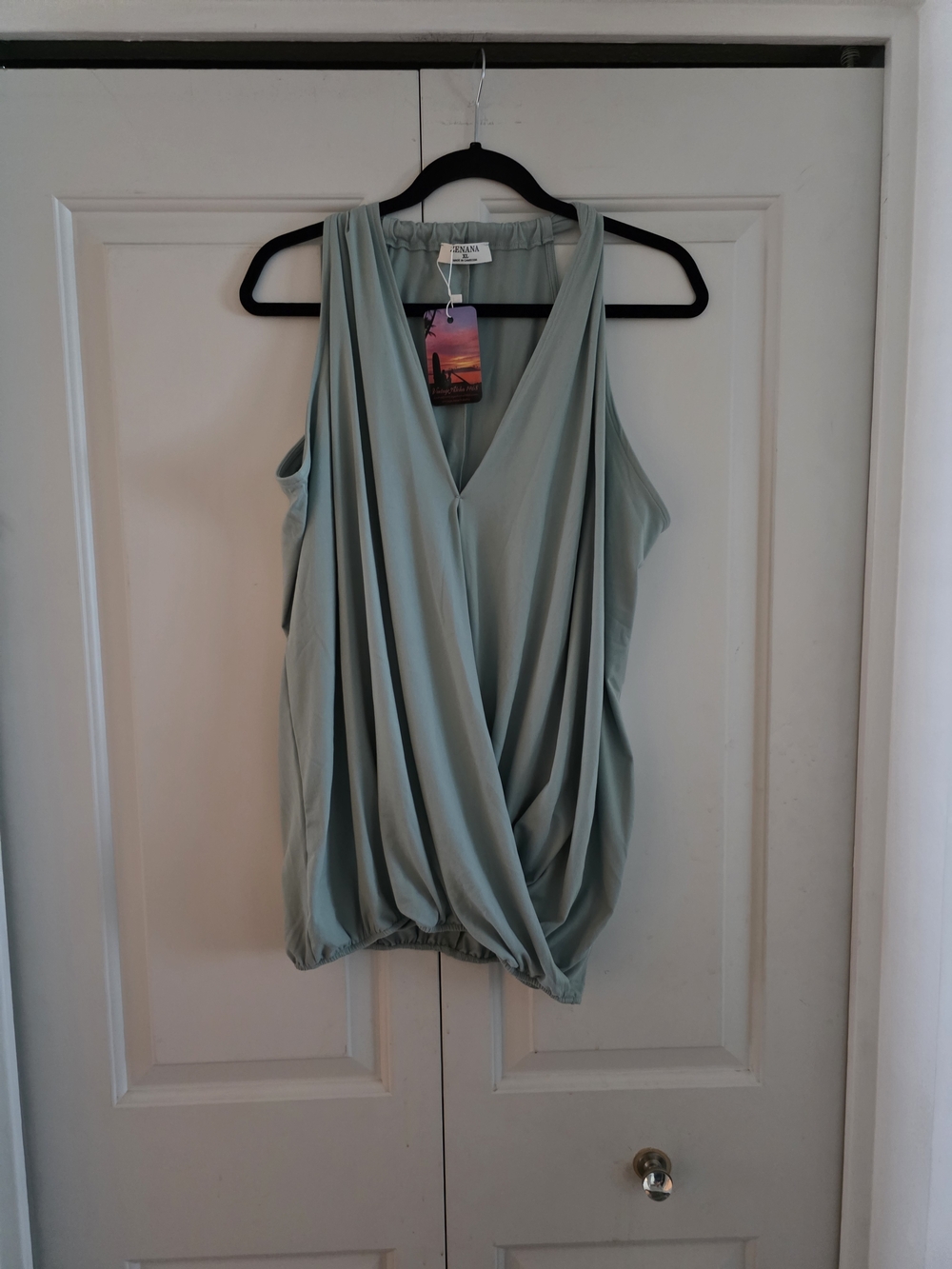 Draped V-Neck Tank Top in Sage Green by NaNa